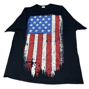 Y2K American Flag Graphic T Shirt‎ Black Gildan XL Shirt Large Front Graphic